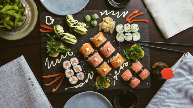 Maori Cuisine - sushi on black ceramic plate